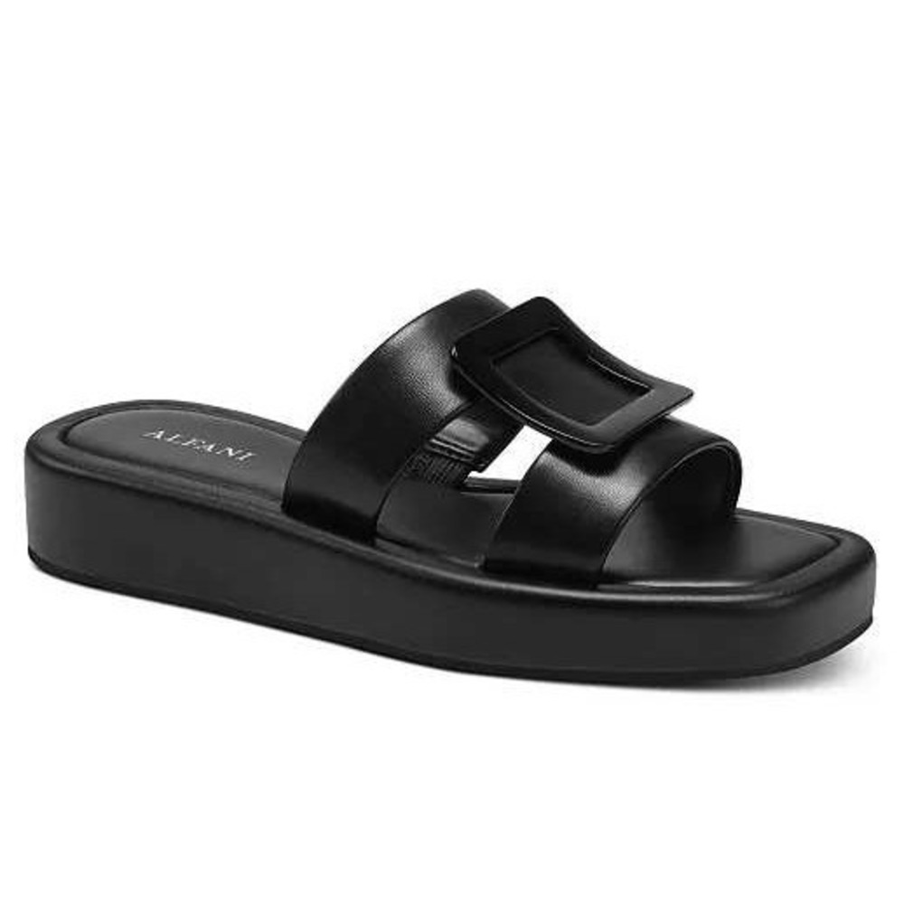 Alfani‎ Dannin Womens Black Square Toe Buckle Slide Platform Sandals Size 8M